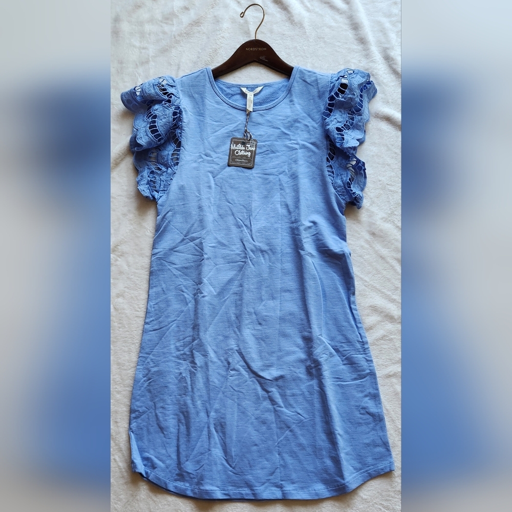 NWT Matilda Jane Ruffled Blue Mini Dress With Flutter Eyelet Sleeves